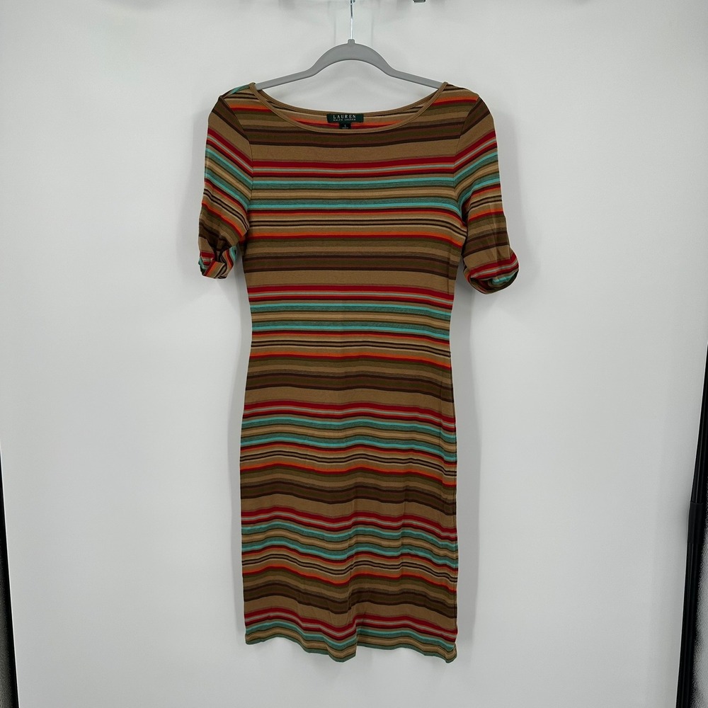 Lauren Ralph Lauren Womens Preppy Striped Dress Size S Minimalist Autumn Earthy